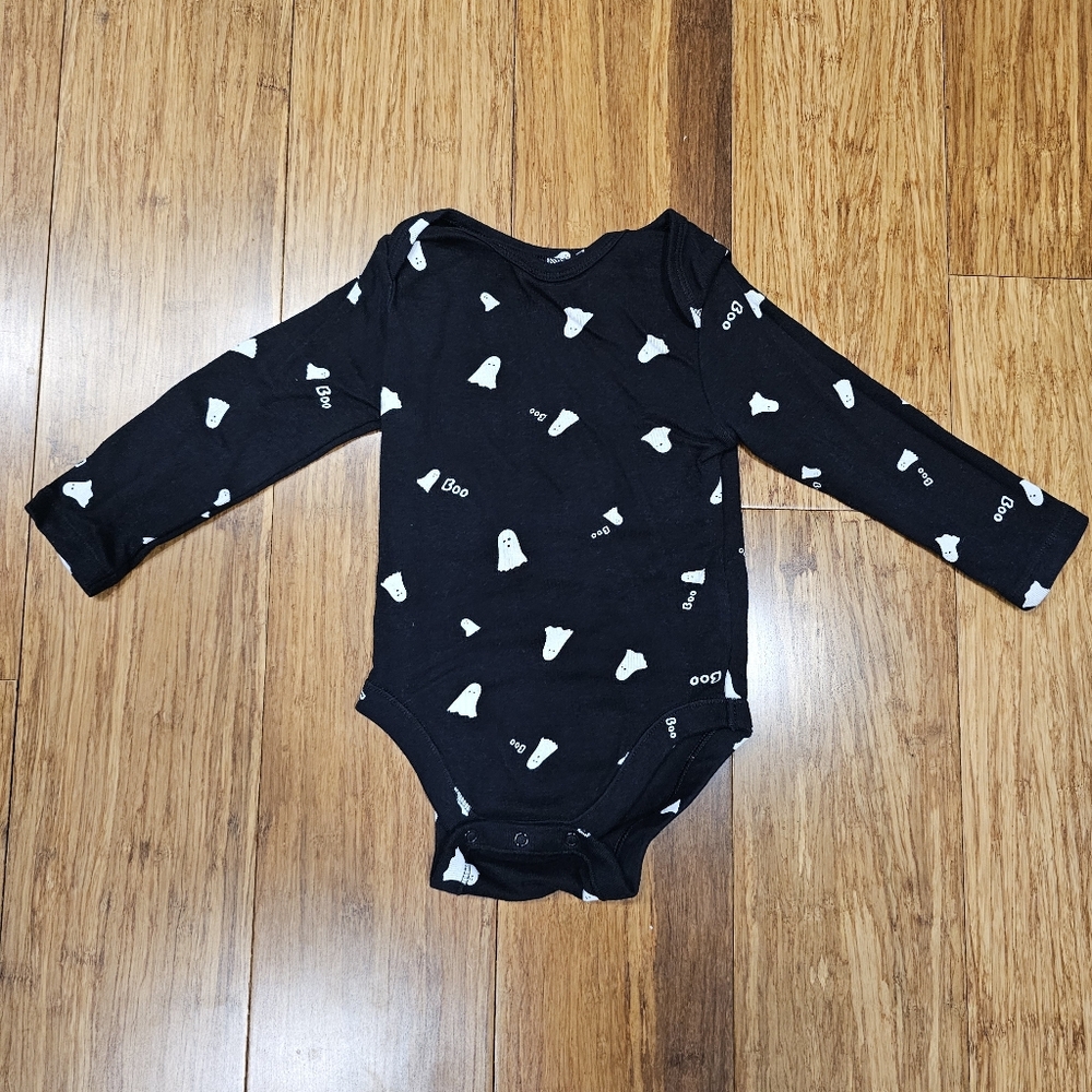 👻 Old Navy Baby Halloween Ghost Boo Long Sleeve Bodysuit Onesie Black 6-12M